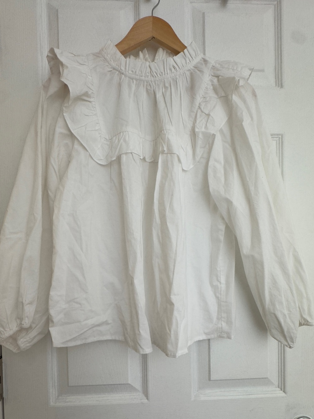 Joe's Jeans White Ruffle Neck Long Sleeve Blouse